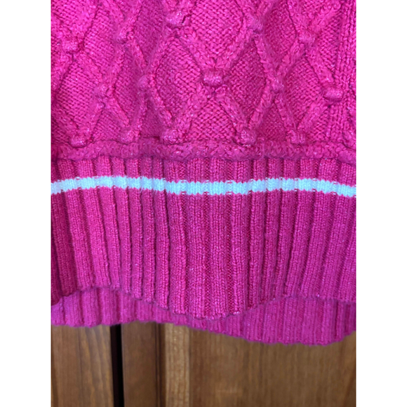 Maeve by Anthropologie Tilly Pullover Sweater V-Neck Cable Knit Varsity Pink W L - Picture 8 of 13